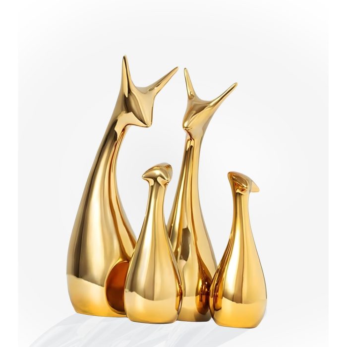 PUMPKINS HOME 4 Pcs Decor Lucky Deer Statue Family Animal Statue Home Ornament for Room Office Ceramic Figure