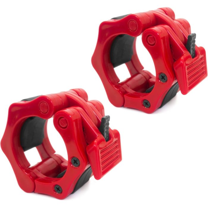 PUMP-KING 50mm or 2inch Barbell Clamp Collar, Locking Olympic Bar Quick Release Collar Clips for Weightlifting Training Exercise - Red