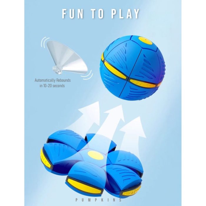 PUMPKINS 3-Piece Flying UFO Popup Magic Ball Set - Red, Green, and Blue LED Light Transforming Disc & Ball Toy for Kids & Pets - Durable & Safe - Interactive Sports & Training