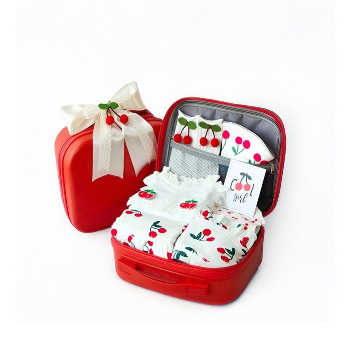 MY PUMPKINS® Newborn Cherry-Themed Gift Set for Baby Girls | 0-3 Months | 9-in-1 Complete Baby Essentials